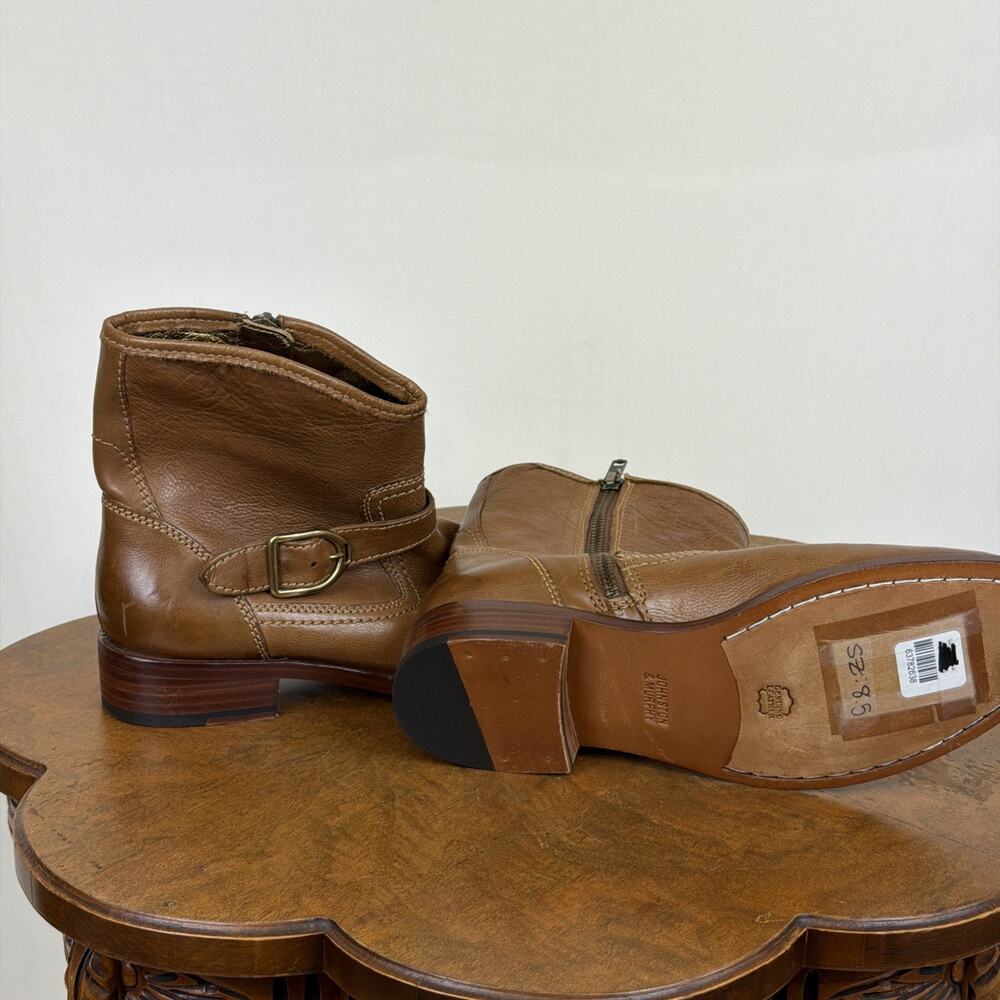 Johnston & Murphy Brown Leather Boots Women's Size 8.5 Ankle Bootie Side Zip - Picture 2 of 8